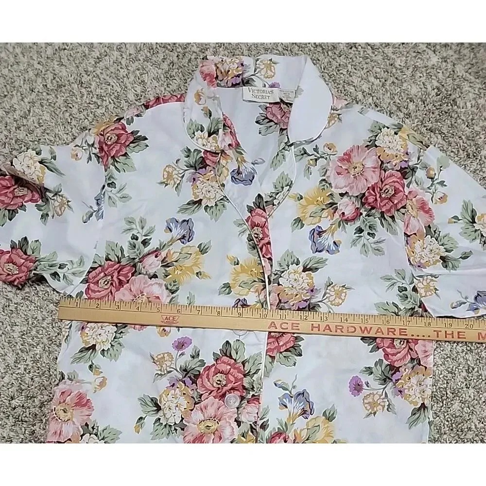 VICTORIA'S SECRET Gold Label Vtg Floral Pajama Set W/Long Shorts Modest Sz S HTF